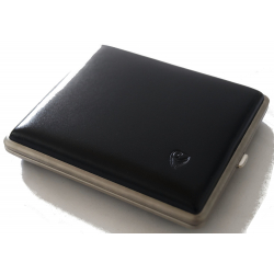 GERMANUS Cigarette Case Metal with Leather Application - Made in Germany - Design Leather Black 100 mm