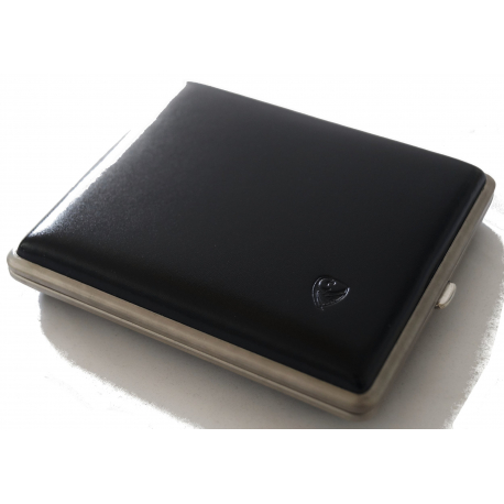 GERMANUS Cigarette Case Metal with Leather Application - Made in Germany - Design Leather Black 100 mm