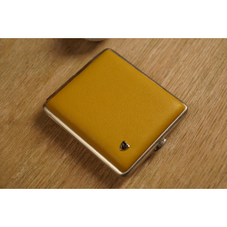 Cigarette Case Metal with Calf Leather Application - Made in Germany - Design Yellow Leather
