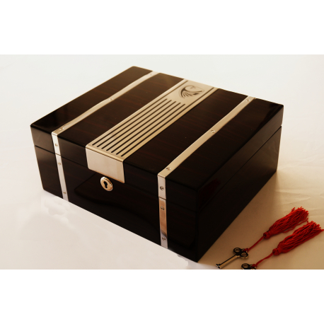 GERMANUS Cowling Cigar Humidor with metal inlays and Digital Hygrometer for ca 50 cigars