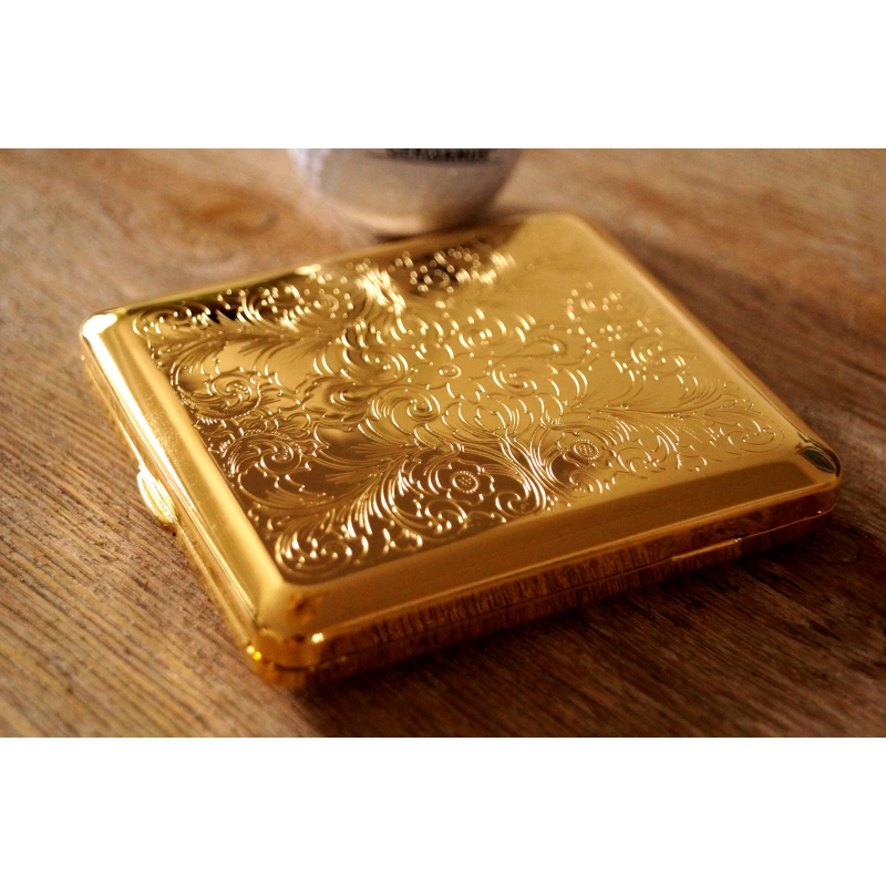 KC13-08 Mod Farbe: Gold orientalisch elegant mit chinesischen Schriftzeichen Quantum Abacus Zigarettenetui aus Messing für 16 Zigaretten 
