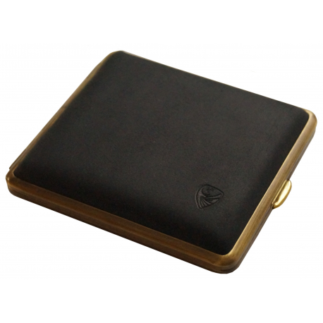GERMANUS Cigarette Case Metal with Calf Leather Application - Made in Germany - Design Black Bull