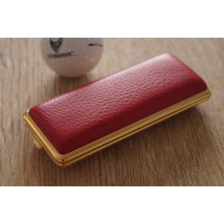 GERMANUS Cigarette Case Metal with Deer Leather Application - Made in Germany - Design Long Deer Leather Red Gold