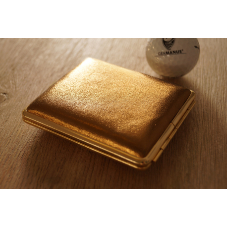 GERMANUS Cigarette Case Metal with Calf Leather Application - Made in Germany - Design Gold Leather