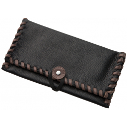 TObacco Pouch from Black Leather with Grey Stitching