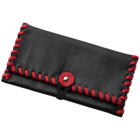 TObacco Pouch from Black Leather with Red Stitching