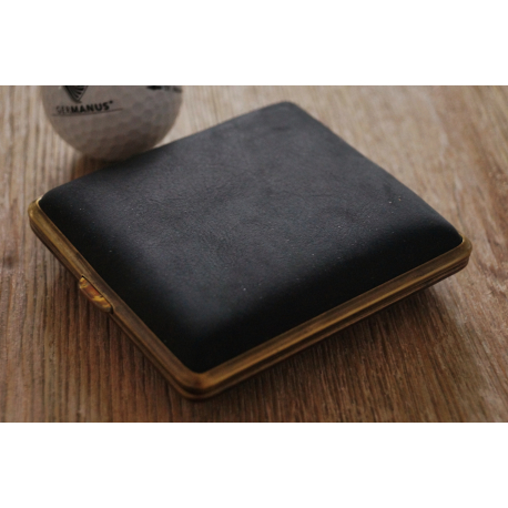 2nd Choice: GERMANUS Cigarette Case Metal with Calf Leather Application - Made in Germany - Design Black Bull