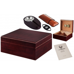 GERMANUS Cigar Humidor Set in Black with Digital Hygrometer for ca 50 cigars in Black