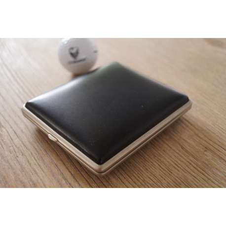 GERMANUS Cigarette Case Metal-Leather Application Leather Black,100 mm