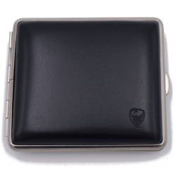 GERMANUS Cigarette Case Metal with Leather Application - Made in Germany - Design Leather Black