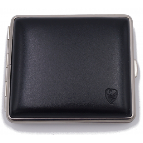 GERMANUS Cigarette Case Metal with Leather Application - Made in Germany - Design Leather Black