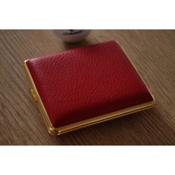 GERMANUS Cigarette Case Metal with Deer Leather Application - Made in Germany - Design Deer Leather Red Gold