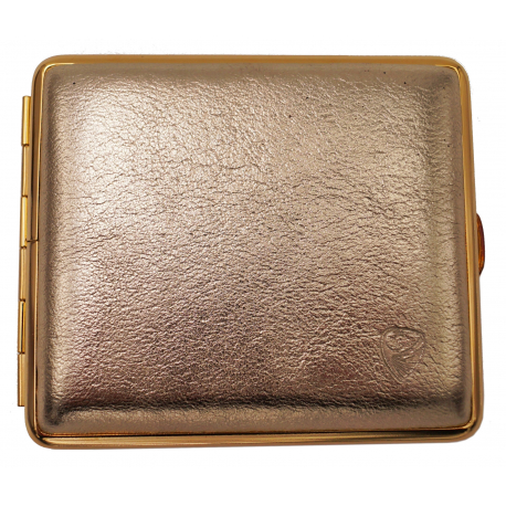 GERMANUS Cigarette Case Metal with Calf Leather Application - Made in Germany - Design Gold Leather