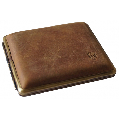 With Wear Marks: Cigarette Case Metal with Calf Leather Application - Made in Germany