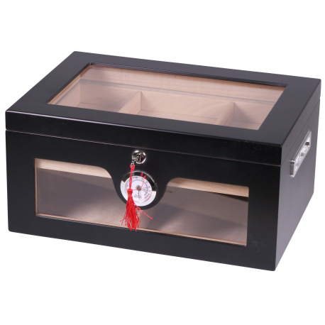 Humidor Chest with Windows on Side Black