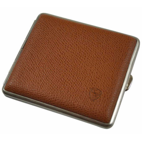 GERMANUS Cigarette Case Metal with Calf Leather Application - Made in Germany - Design Brown Sand