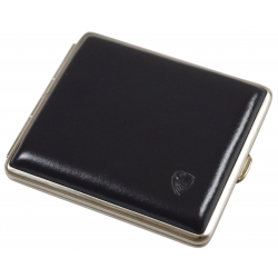GERMANUS Cigarette Case Metal with Leather Application - Made in Germany - Design Leather Blue