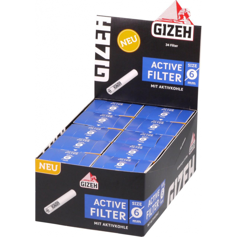 10 x 34er Box GIZEH ( 340 Stück ) Active Filter Aktivkohle 6mm  Zigarettenfilter