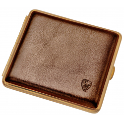 GERMANUS Cigarette Case Metal with Calf Leather Application - Made in Germany - Design Gold Leather