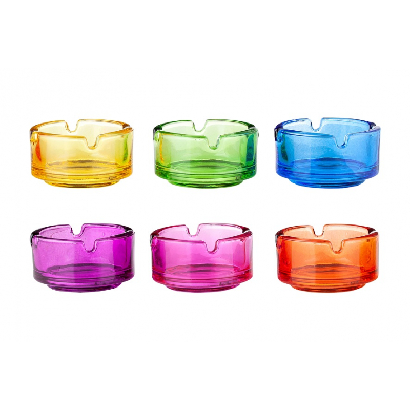 6 x Aschenbecher Glas für Zigaretten - Modell Classic 3 Bunt, klein