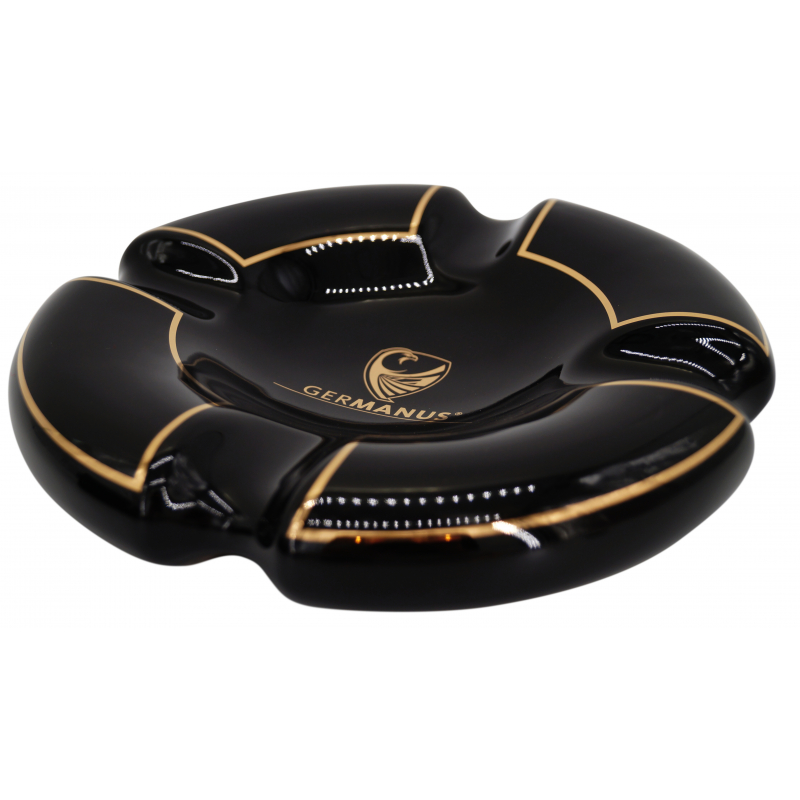 GERMANUS Cigar Ashtray Malta in Black Gold Design from Ceramic